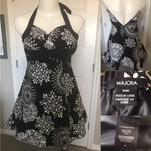 Black and white halter dress
